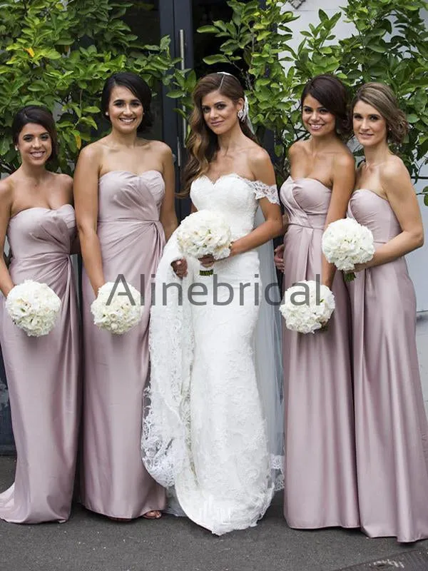 Dusty Pink Pleating Sweetheart Strapless Sheath Bridesmaid Dresses, AB4036