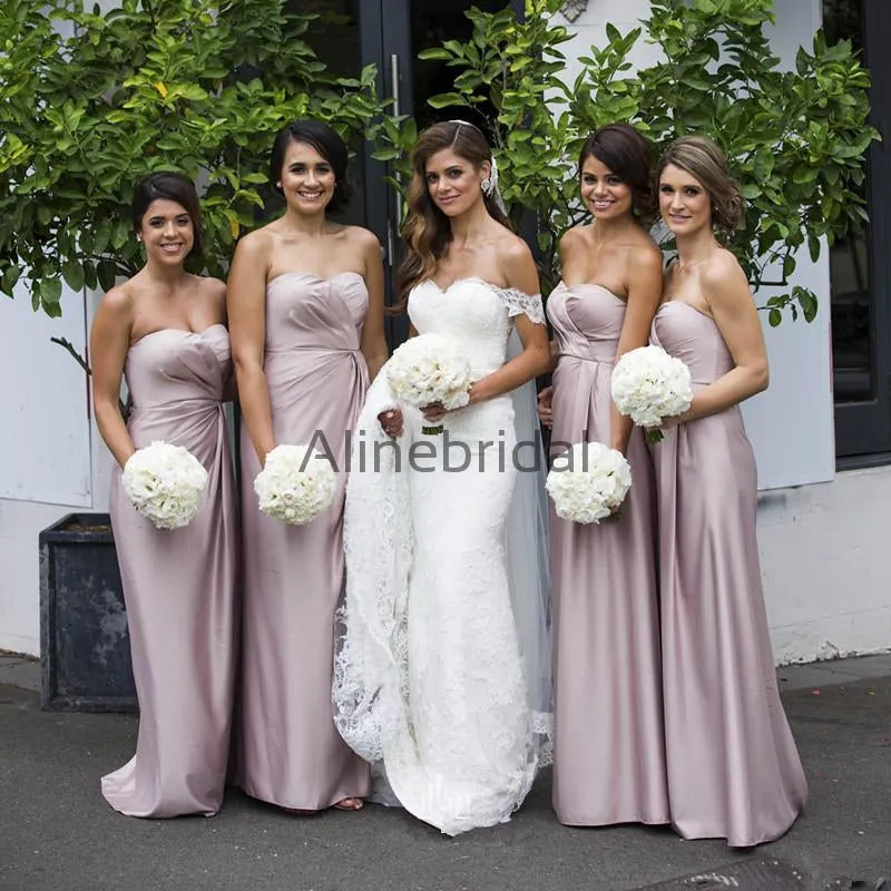 Dusty Pink Pleating Sweetheart Strapless Sheath Bridesmaid Dresses, AB4036