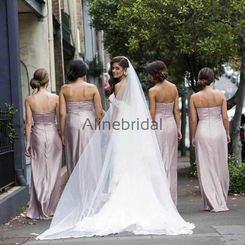 Dusty Pink Pleating Sweetheart Strapless Sheath Bridesmaid Dresses, AB4036