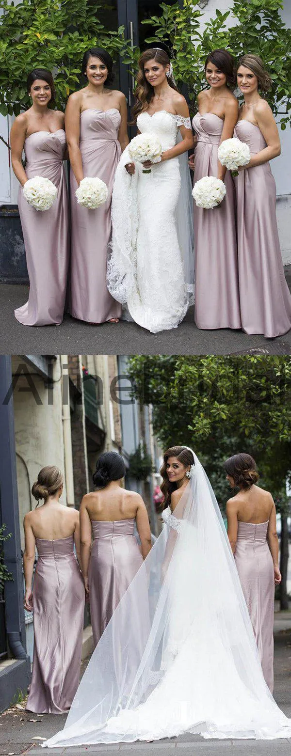 Dusty Pink Pleating Sweetheart Strapless Sheath Bridesmaid Dresses, AB4036