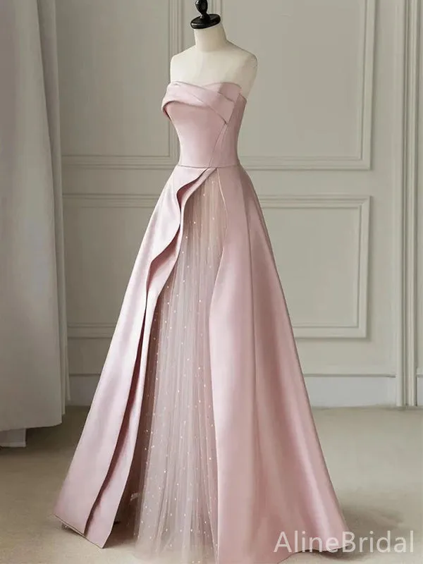 Elegant Light Pink Strapless A-line Long Prom Dress,Evening Dress,PD37708