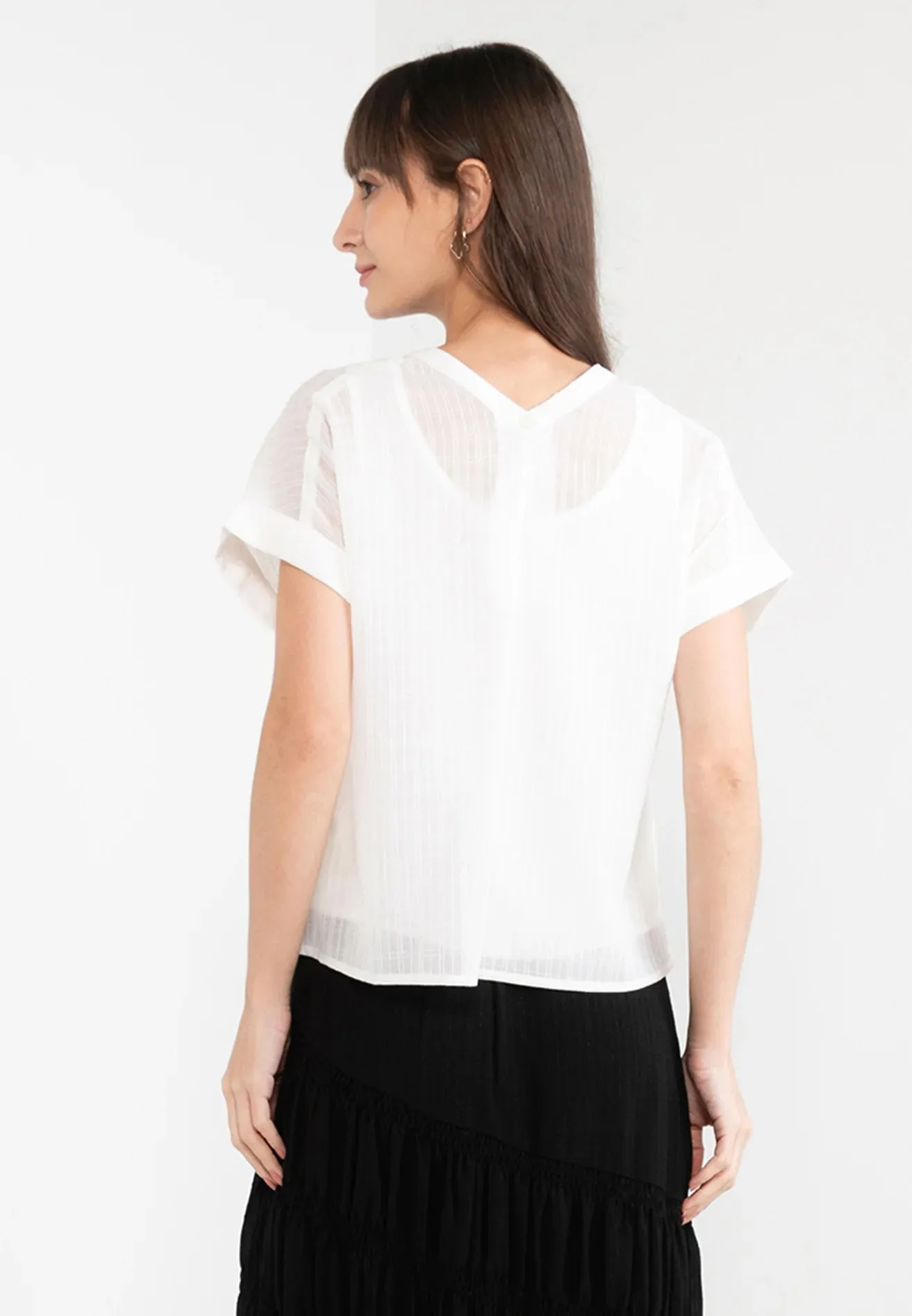 ELLE Apparel Round Neck Ruched Blouse