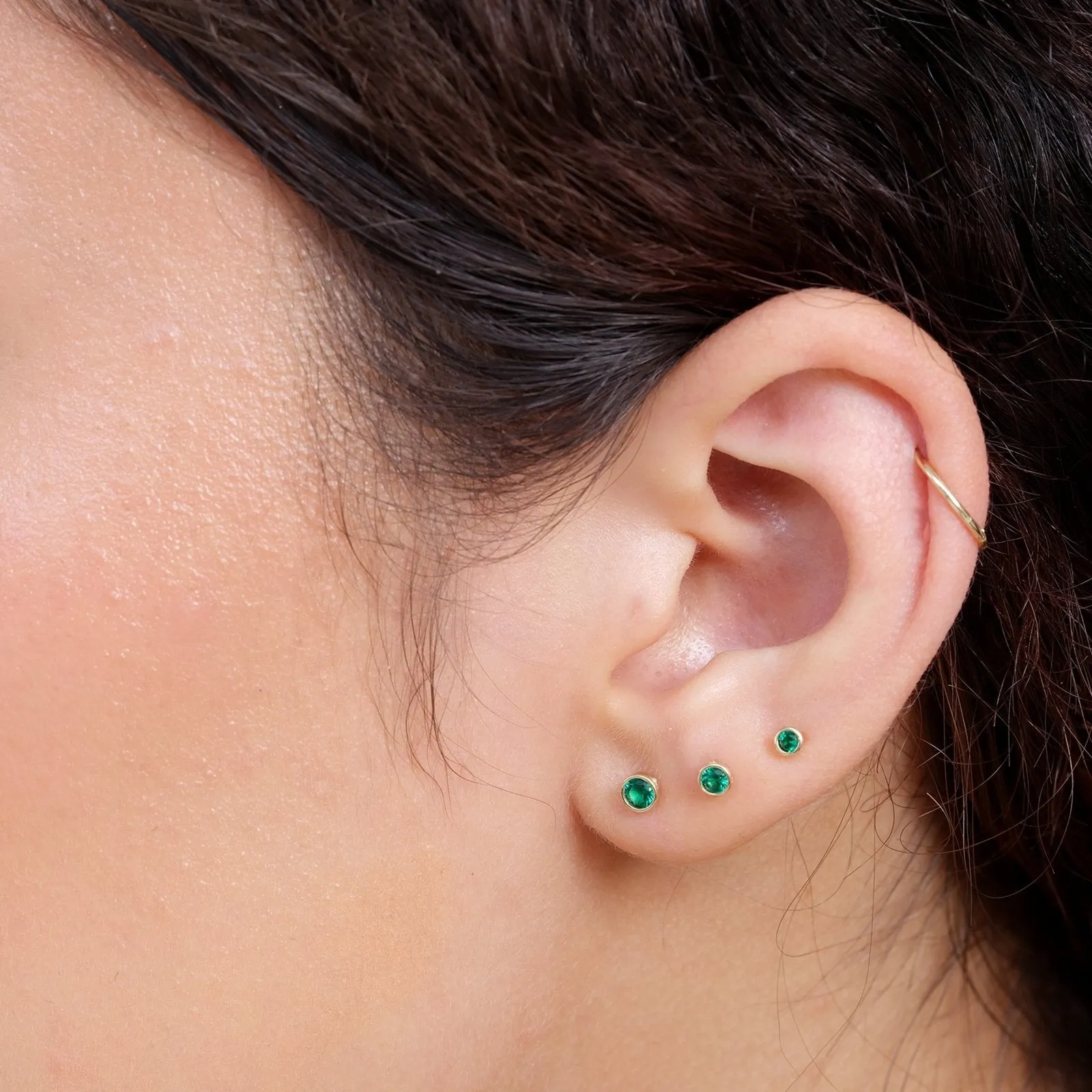 Emerald Milgrain Bezel Flat Back Stud