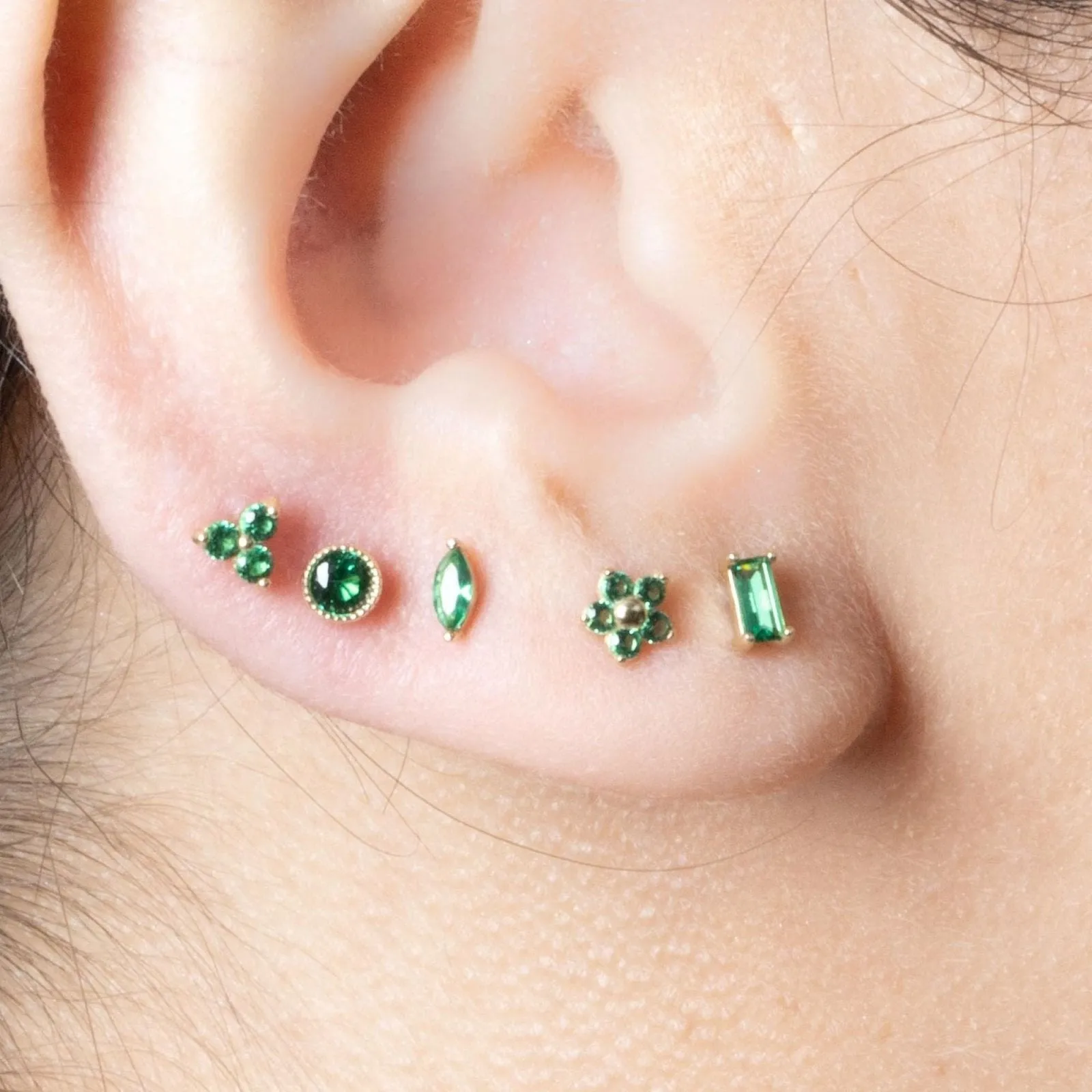 Emerald Milgrain Bezel Flat Back Stud