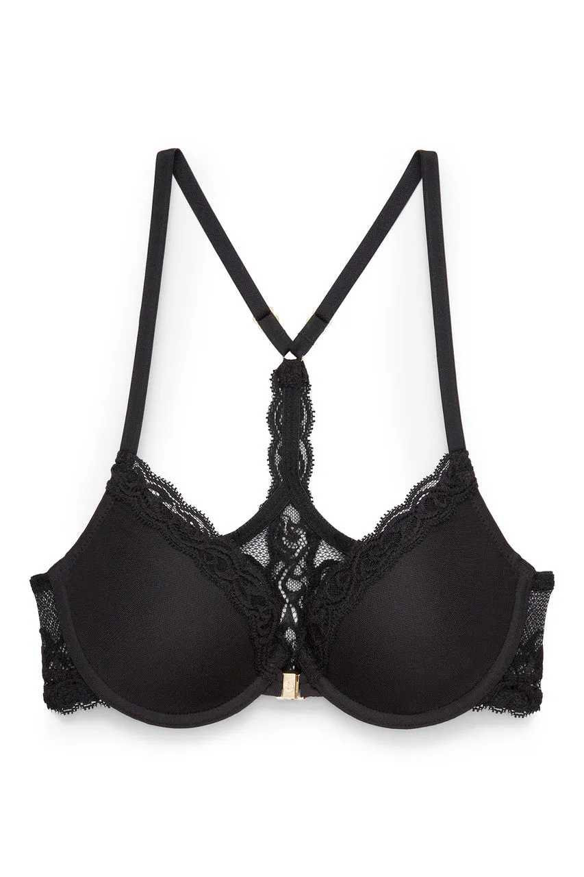 Feathers T-Back Bra | Black