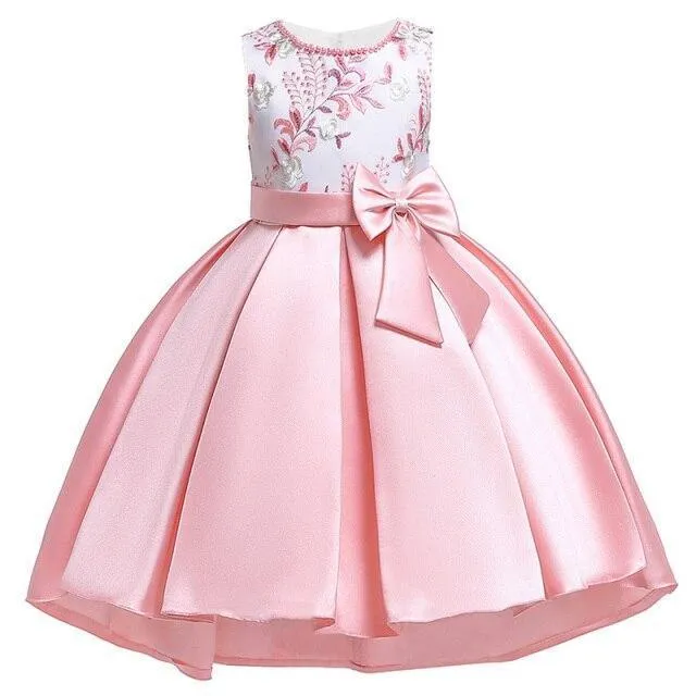 Floral Bow Dress For Girls- Sleeveless