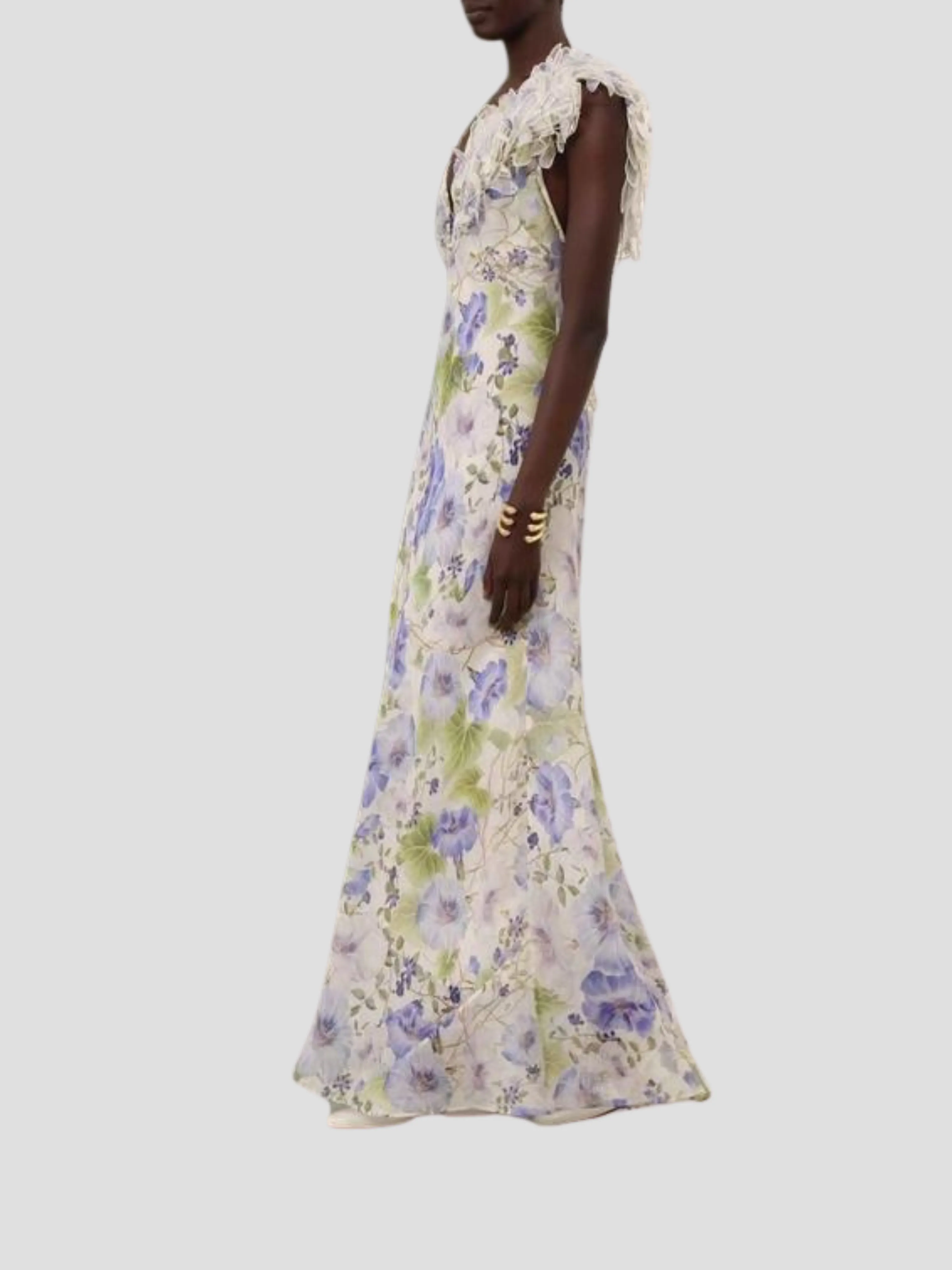 Floral Natura Elegant Feather Slip Gown - Chic Sleeveless Evening Dress with Delicate Floral Design