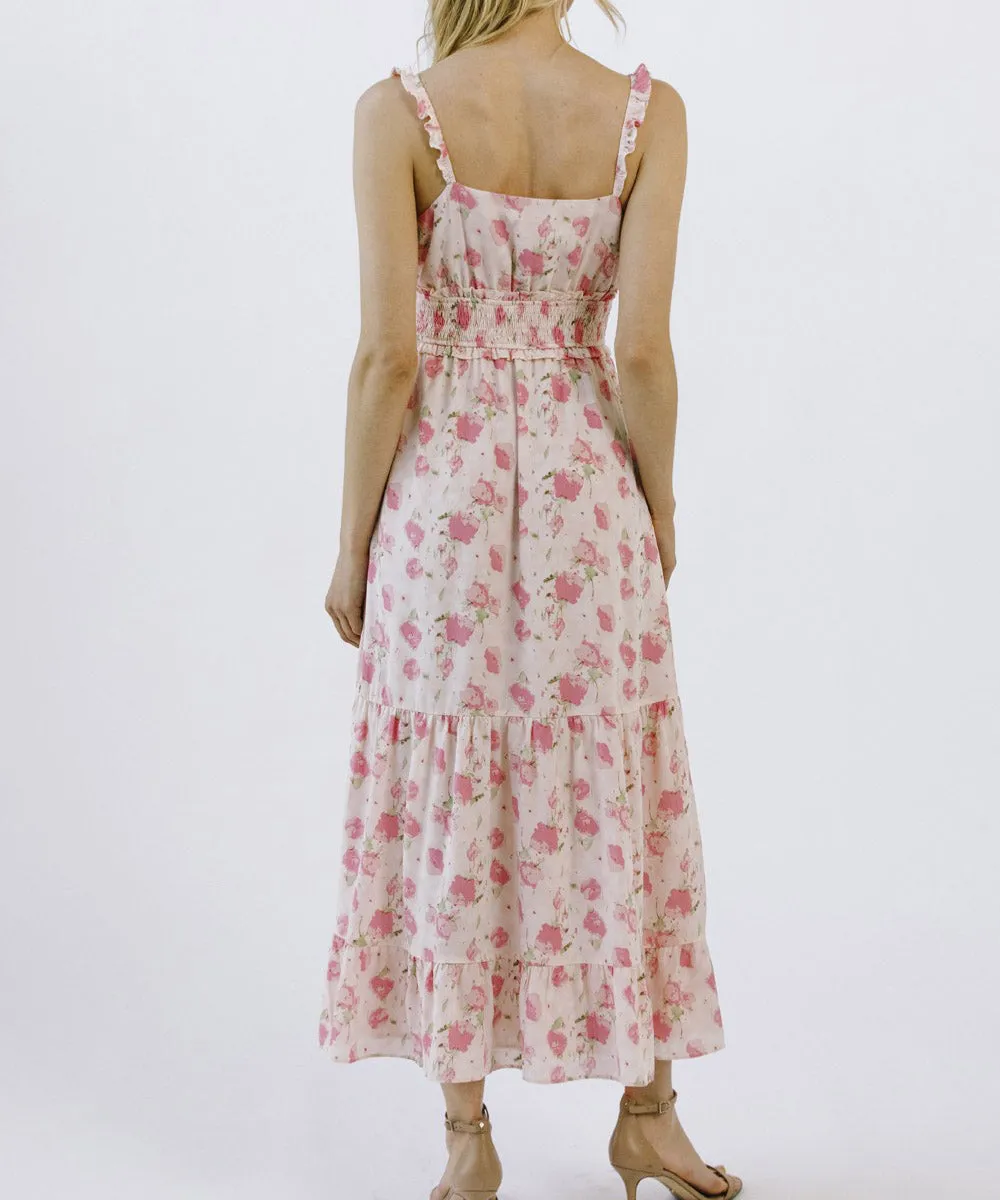 Floral Print Sleeveless Dress with Slit - Pink Floral