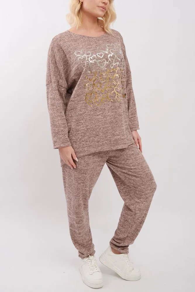 Foil Heart Pattern Co-Ord Loungewear