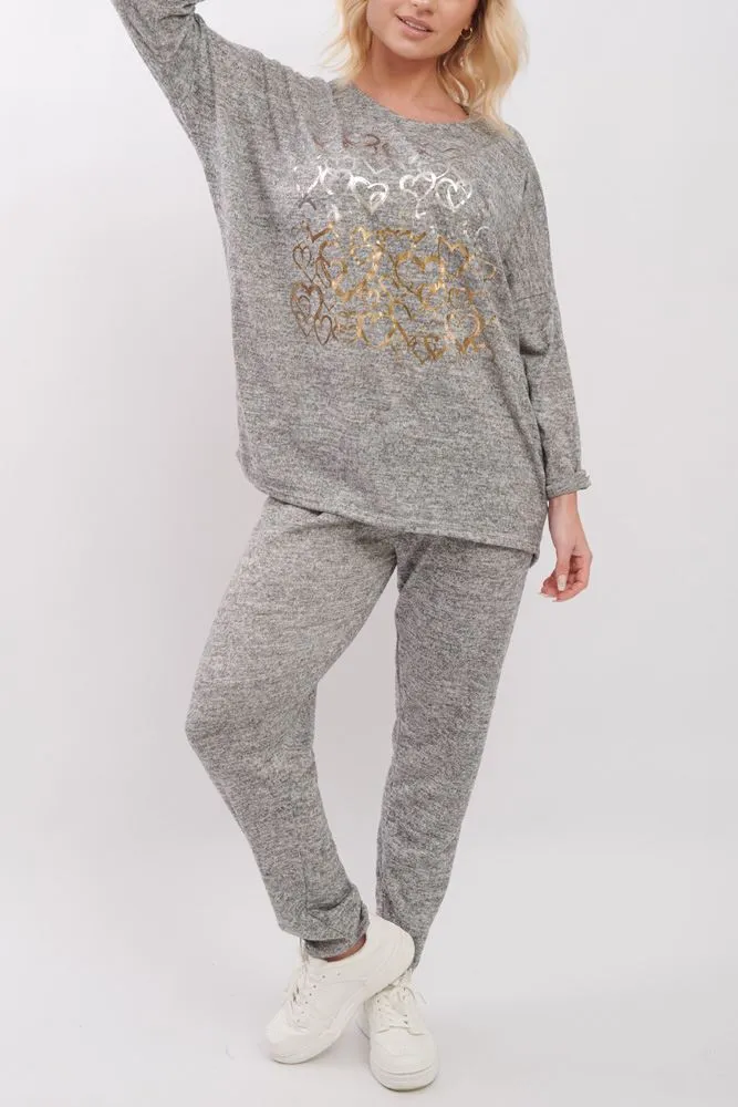 Foil Heart Pattern Co-Ord Loungewear