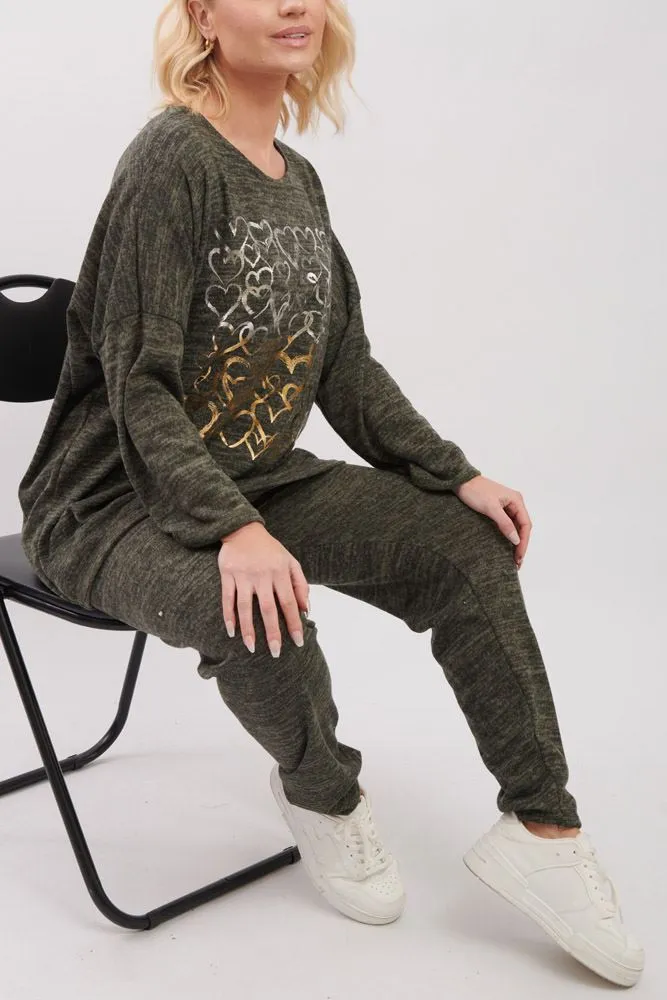 Foil Heart Pattern Co-Ord Loungewear