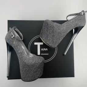 Gray Black Ankle Strap 19 cm Glassy Heel Platforms