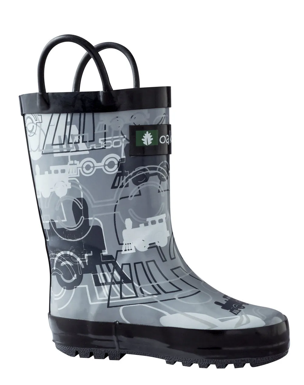 Gray/Black Trains Loop Handle Rubber Rain Boots