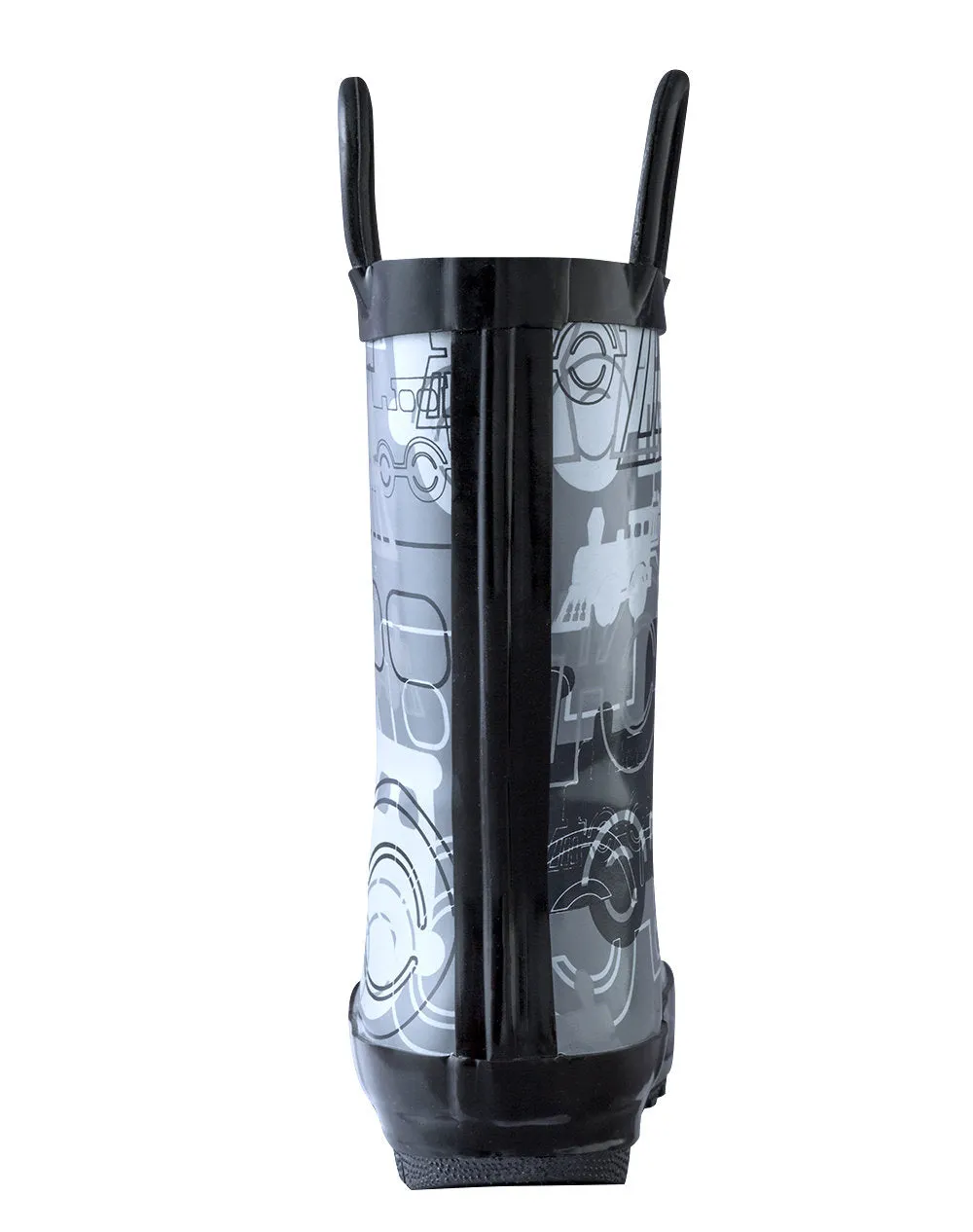 Gray/Black Trains Loop Handle Rubber Rain Boots