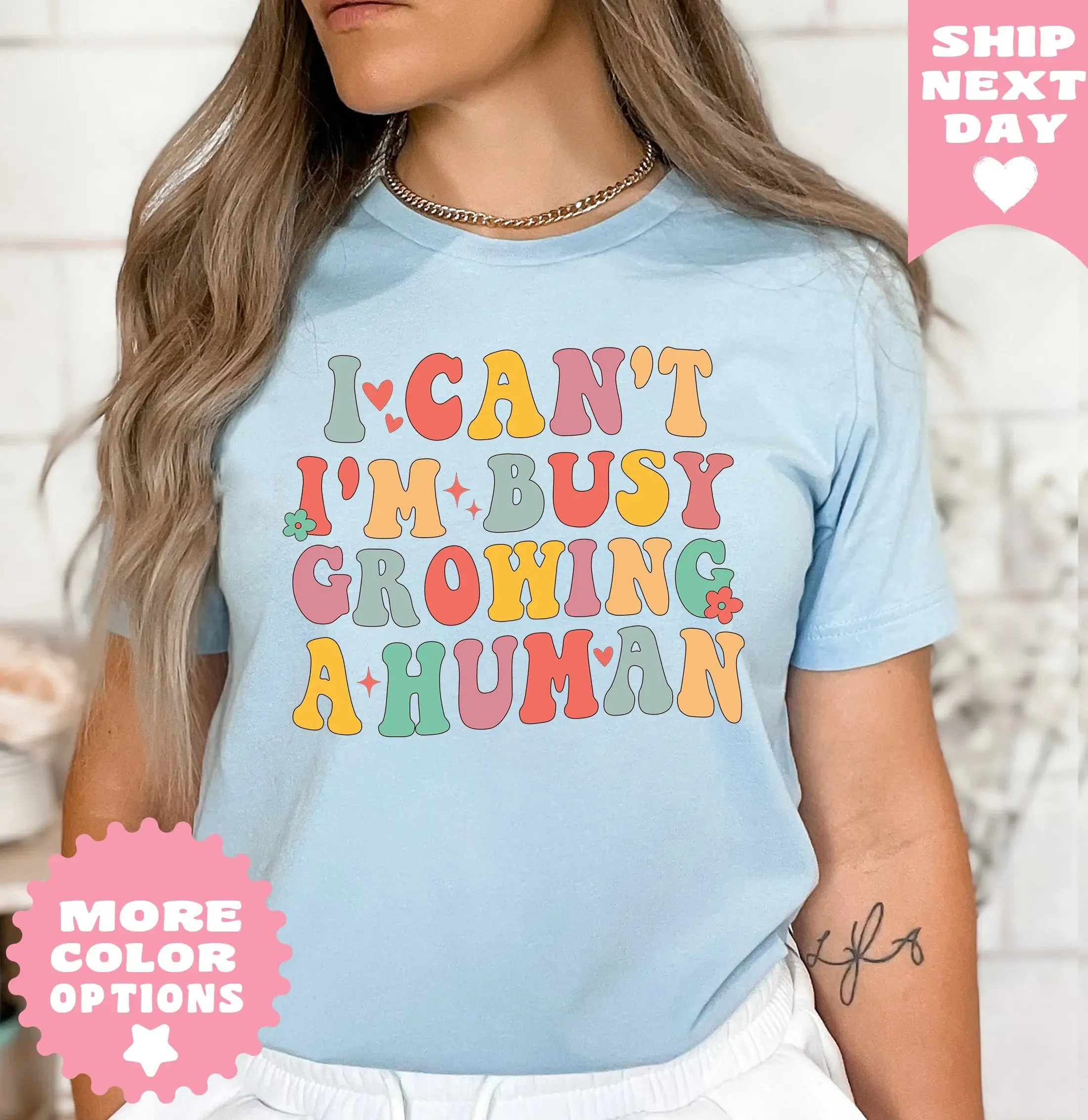 I Can't I'm Busy Growing A Human Shirt, Funny Pregnancy Shirt, Cute Mom Shirt, Funny Mama T-Shirt, Baby Shower Gift for Mom,Maternity Reveal