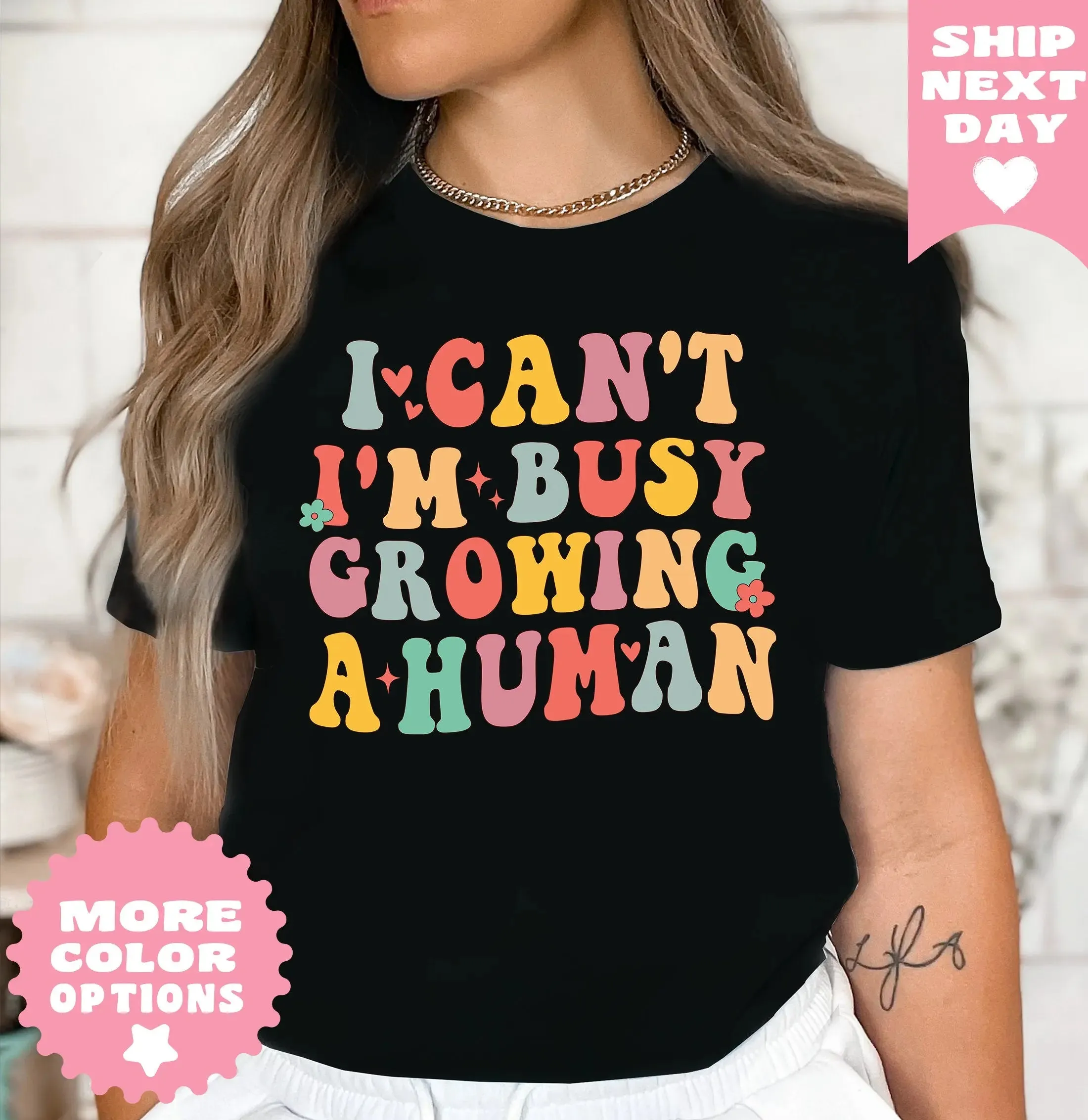 I Can't I'm Busy Growing A Human Shirt, Funny Pregnancy Shirt, Cute Mom Shirt, Funny Mama T-Shirt, Baby Shower Gift for Mom,Maternity Reveal