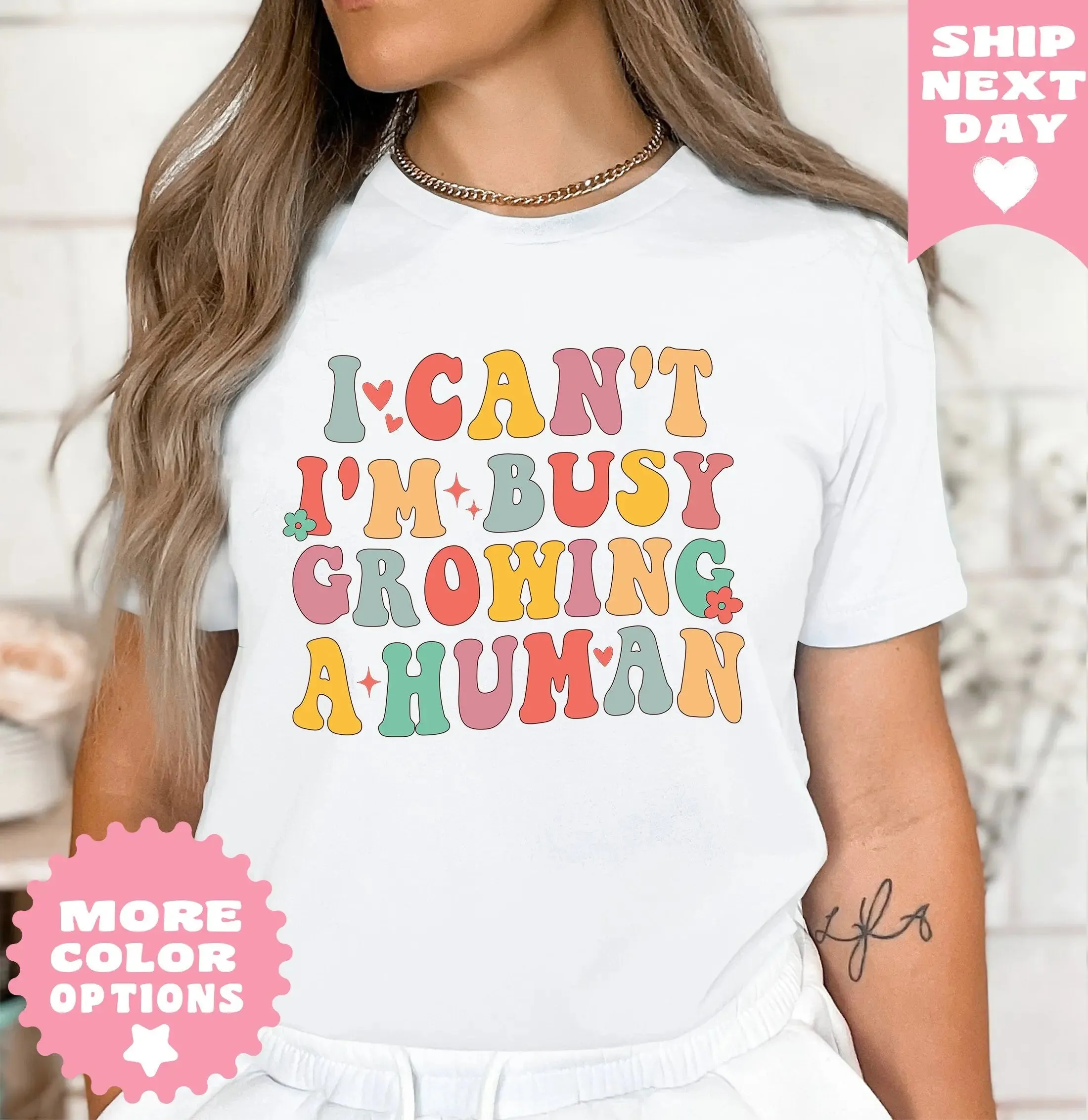 I Can't I'm Busy Growing A Human Shirt, Funny Pregnancy Shirt, Cute Mom Shirt, Funny Mama T-Shirt, Baby Shower Gift for Mom,Maternity Reveal