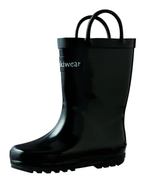 Jet Black Loop Handle Rubber Rain Boots