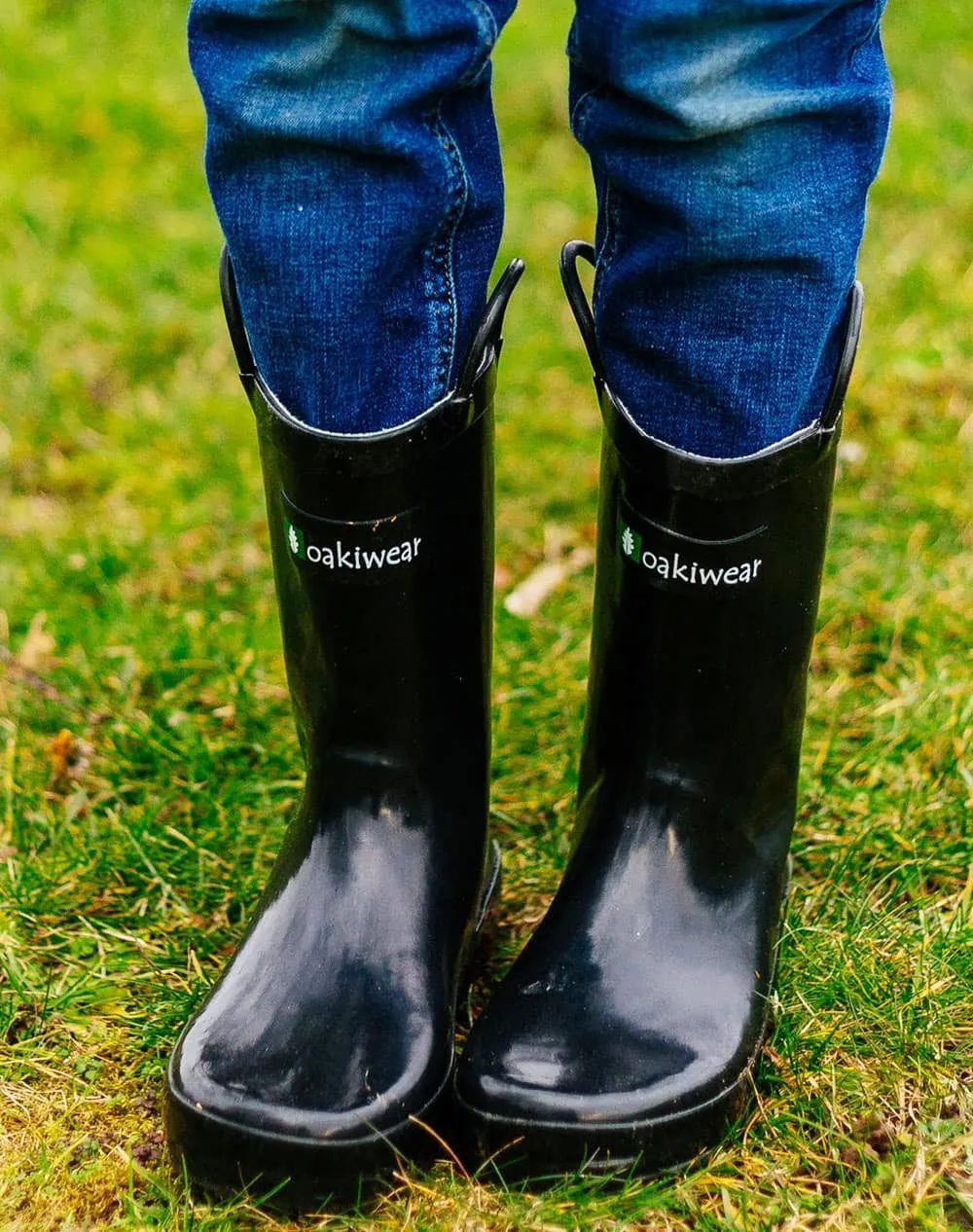 Jet Black Loop Handle Rubber Rain Boots