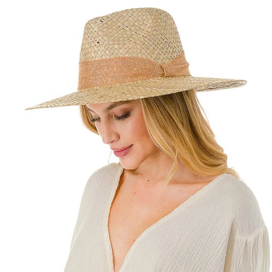 Knot Trim Woven Straw Fedora Hat