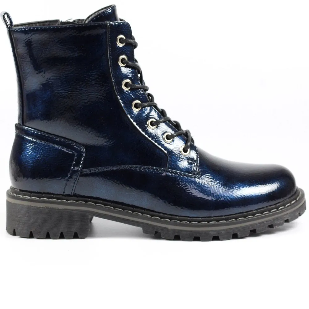 Ladies Lunar Boots Navy Patent Laced Military Style Narla Inside Zip sale