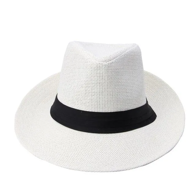 Large Brim Paper Straw Panama Hat with Black Ribbon