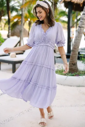 Living In A Dream Lavender Purple Ruffled Midi Dress