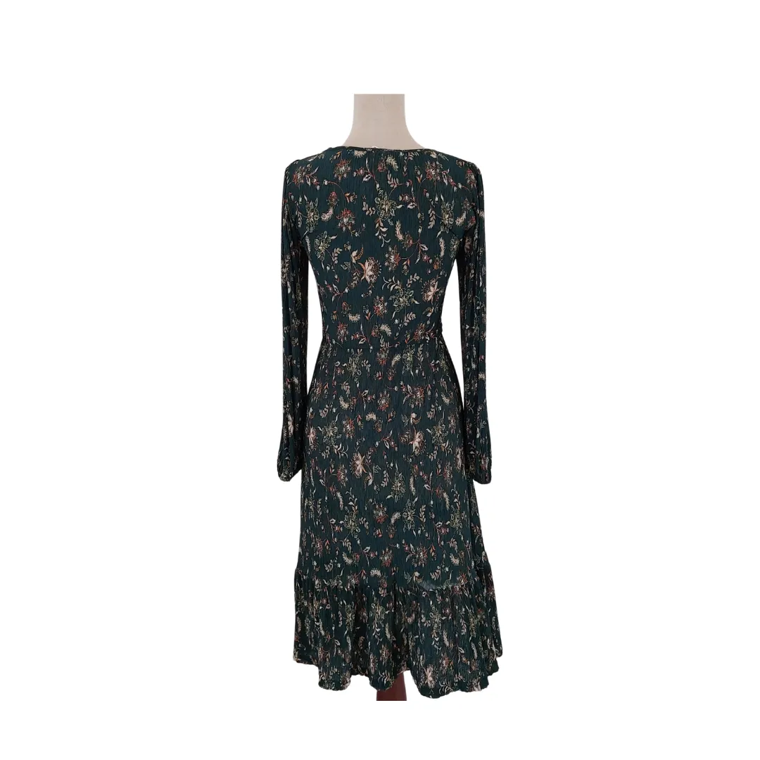 Mango Green Printed Semi-Sheer Stretch Dress | Brand New |