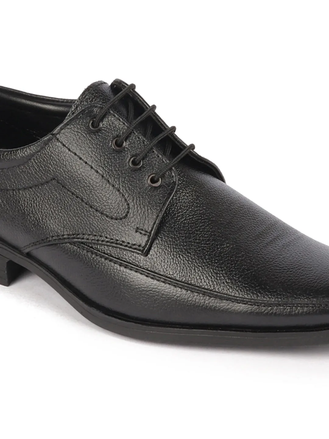 Men Black Genuine Leather Formal Office Work Round Toe Derby Lace Up Shoes with Comfort EVA Pad Insole