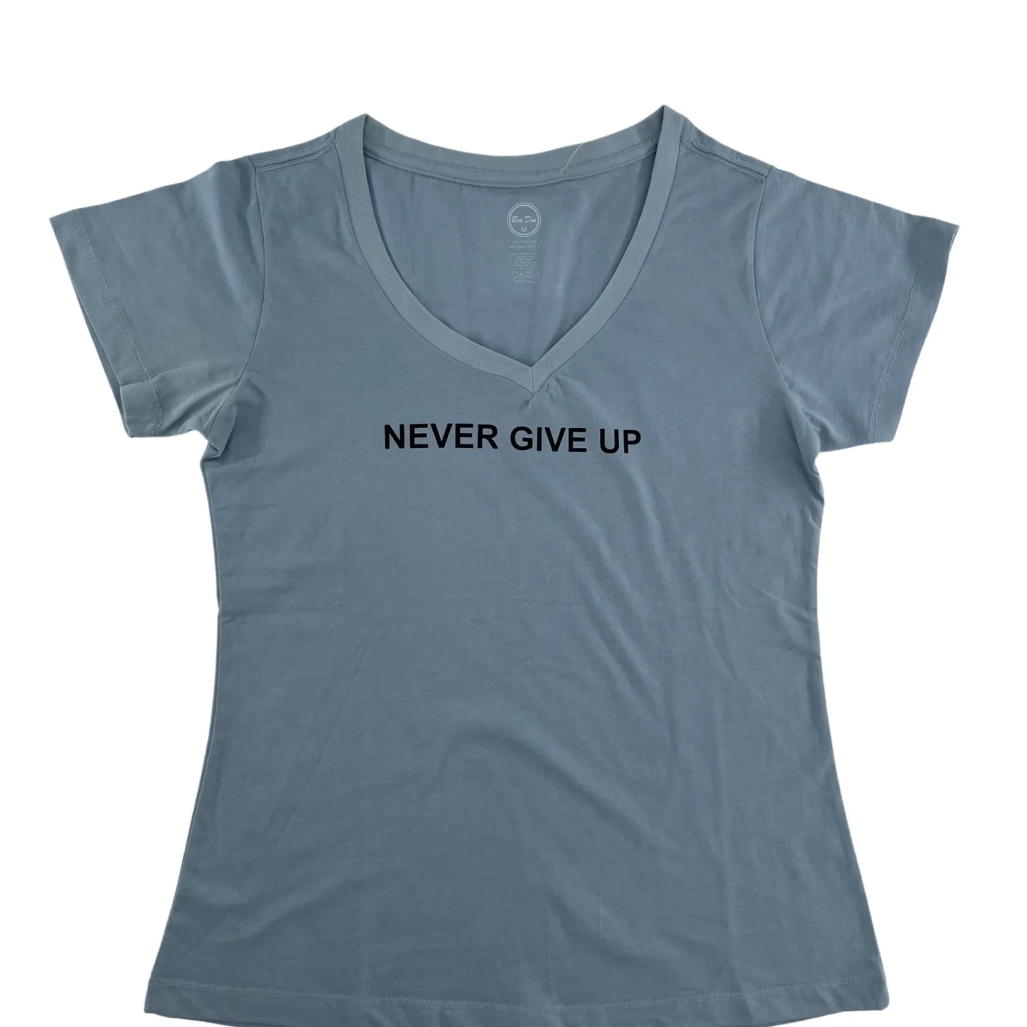 Never Give Up Tee Short Sleeves - V Neck Pleated T-Shirts