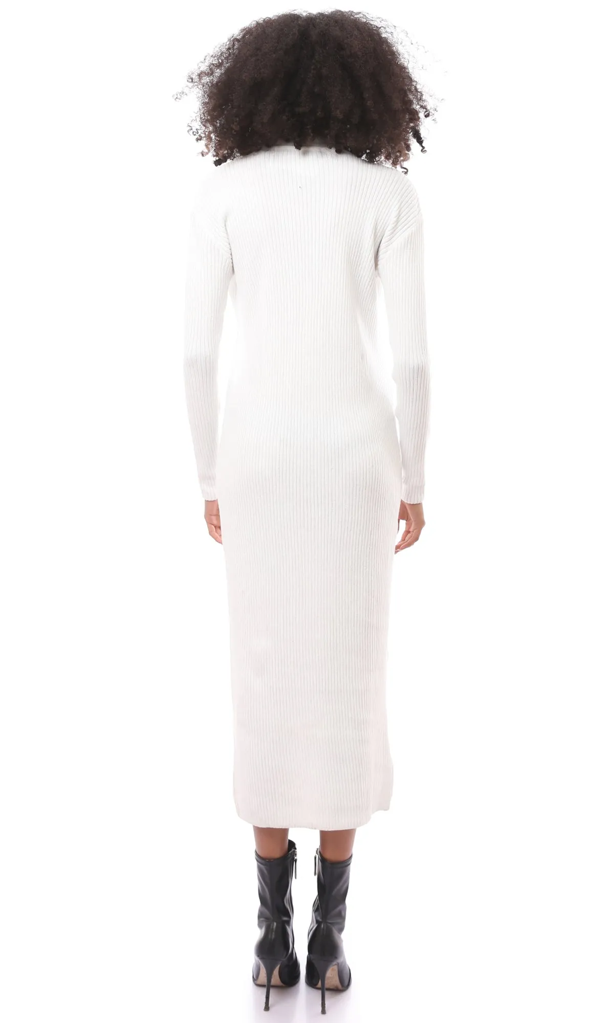 O172552 Mock Neck White Slip On Midi-Dress