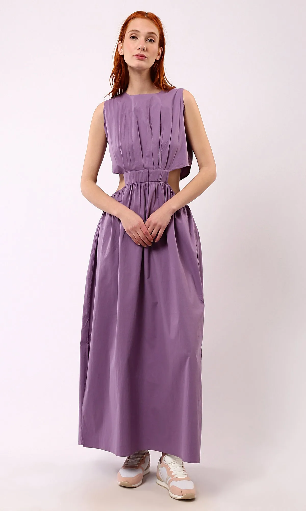 O178818 Purple Solid Maxi Dress With Summer Slits