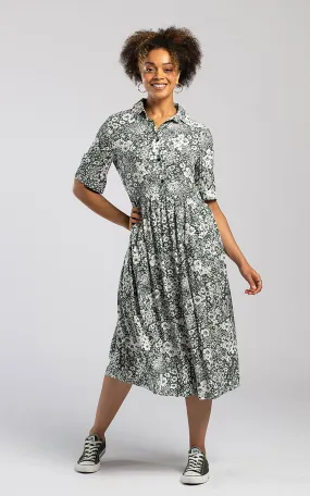 Pentlebay Clothing Midi Shirt Dress In Sage Green Floral