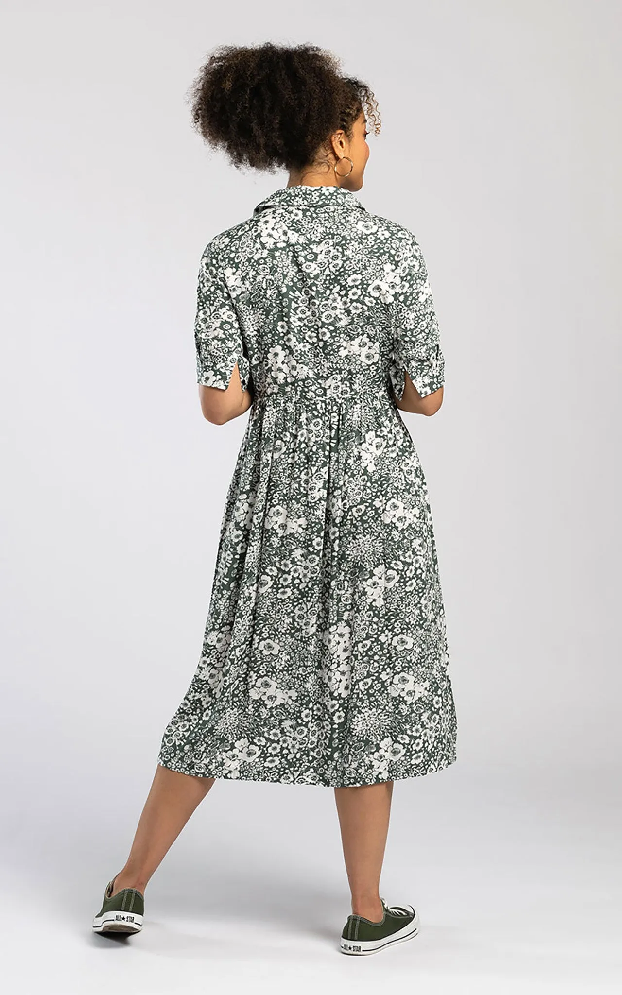 Pentlebay Clothing Midi Shirt Dress In Sage Green Floral