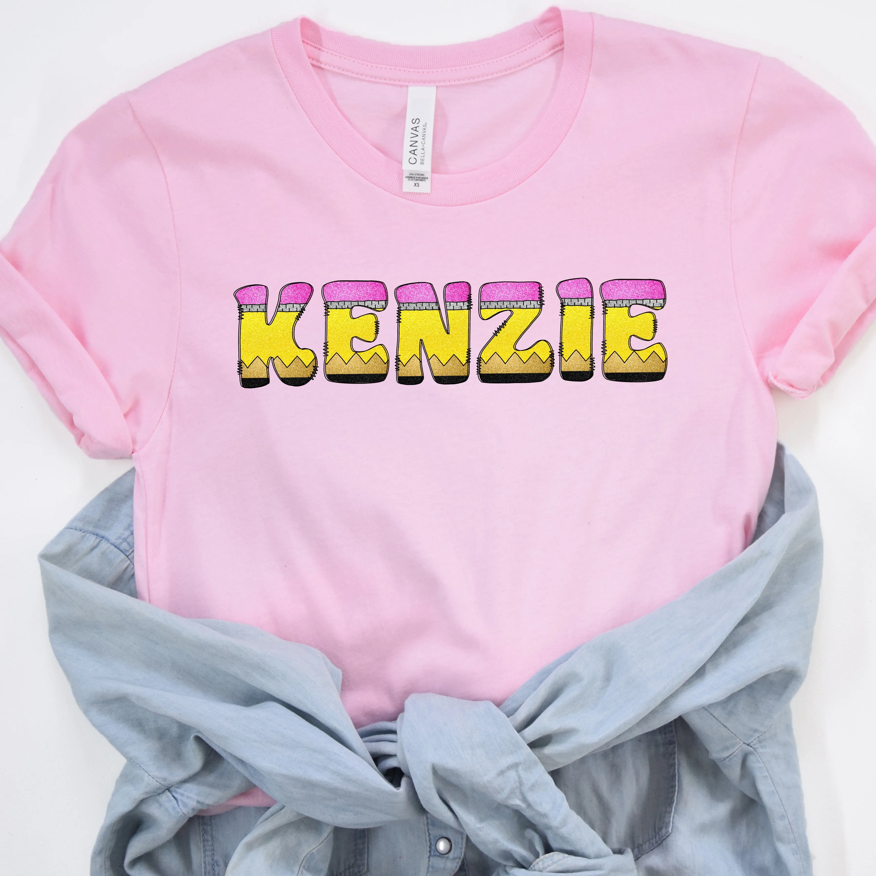 Personalized Kids Pencil Letters Name Shirt | Youth