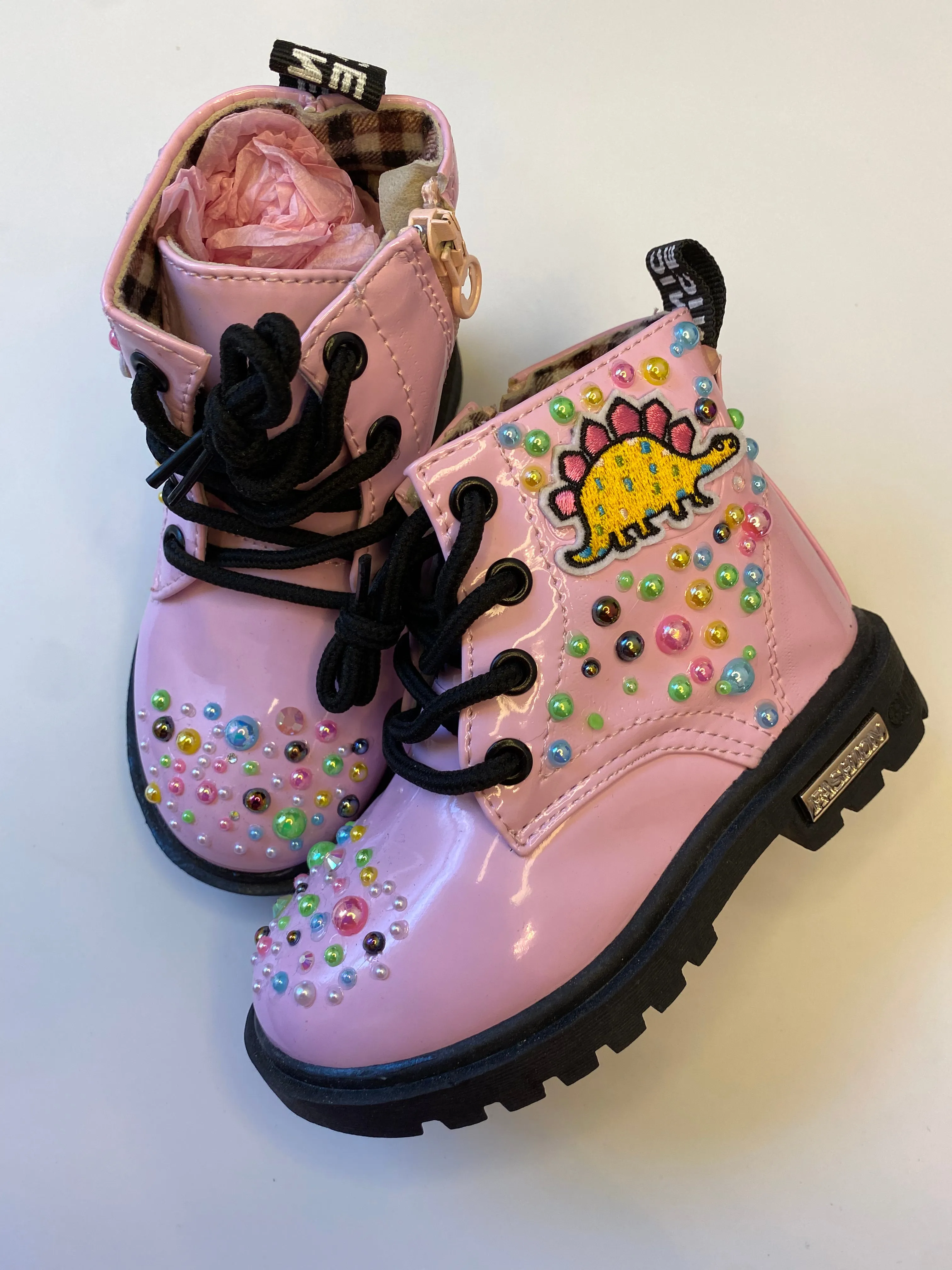 PINK AND DINOSAURS GIRLS BOOTS