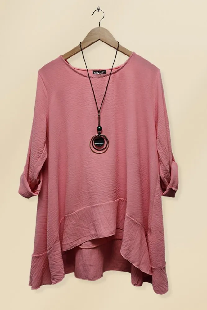 Plain Plus Size Necklace Tunic Top