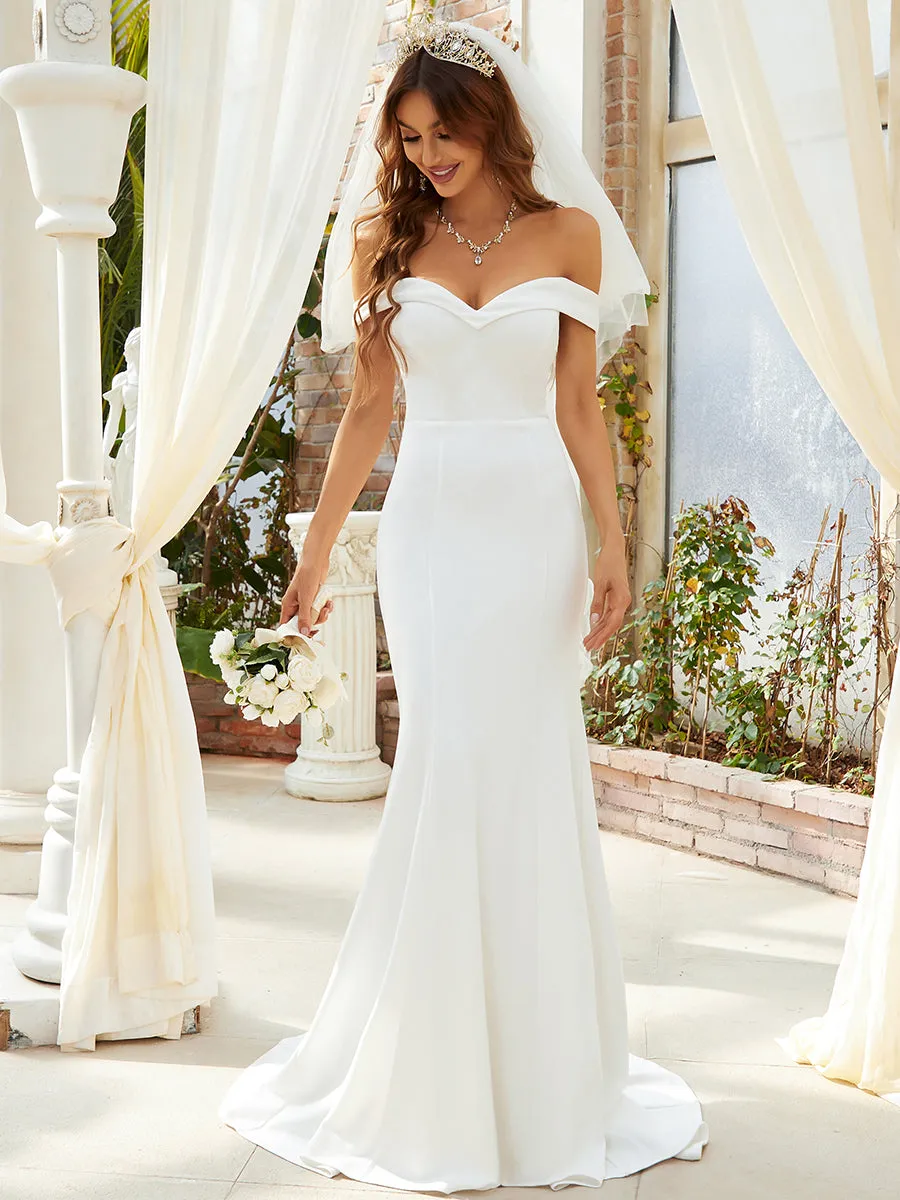 Plain Wholesale Solid Color Off Shoulder Mermaid Wedding Dress