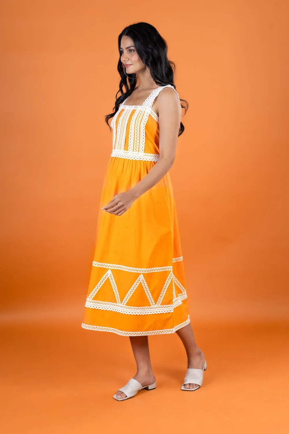 POPPY LACE MIDI DRESS TANGERINE