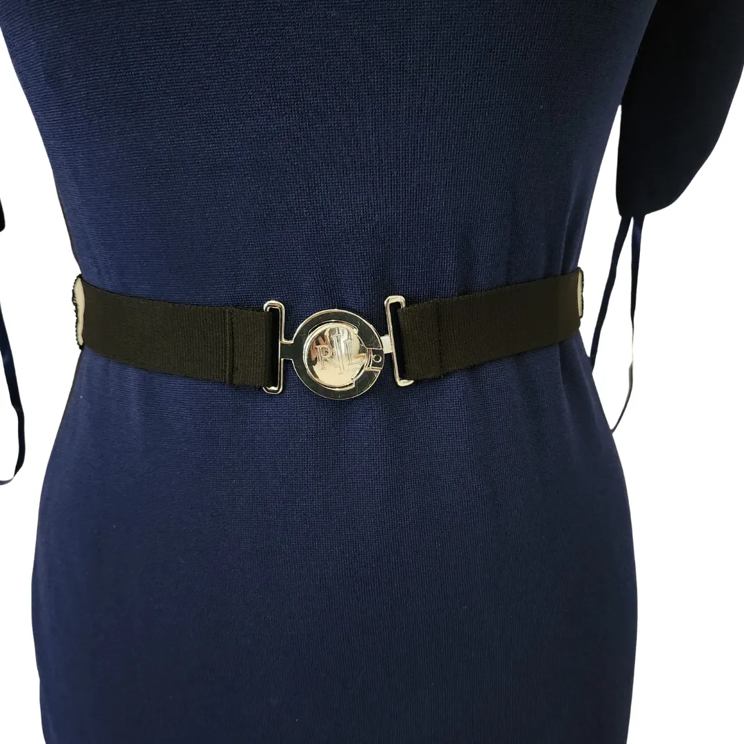 Ralph Lauren Navy & Black Stretch Belted Midi Dress | Pre loved |