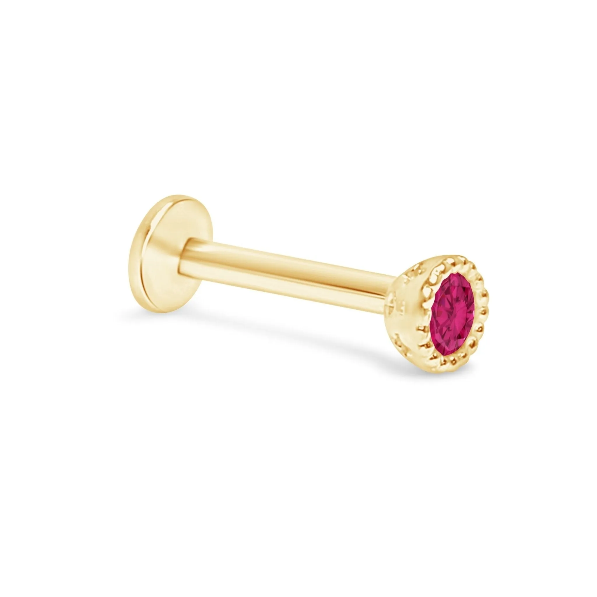 Ruby Milgrain Bezel Flat Back Stud