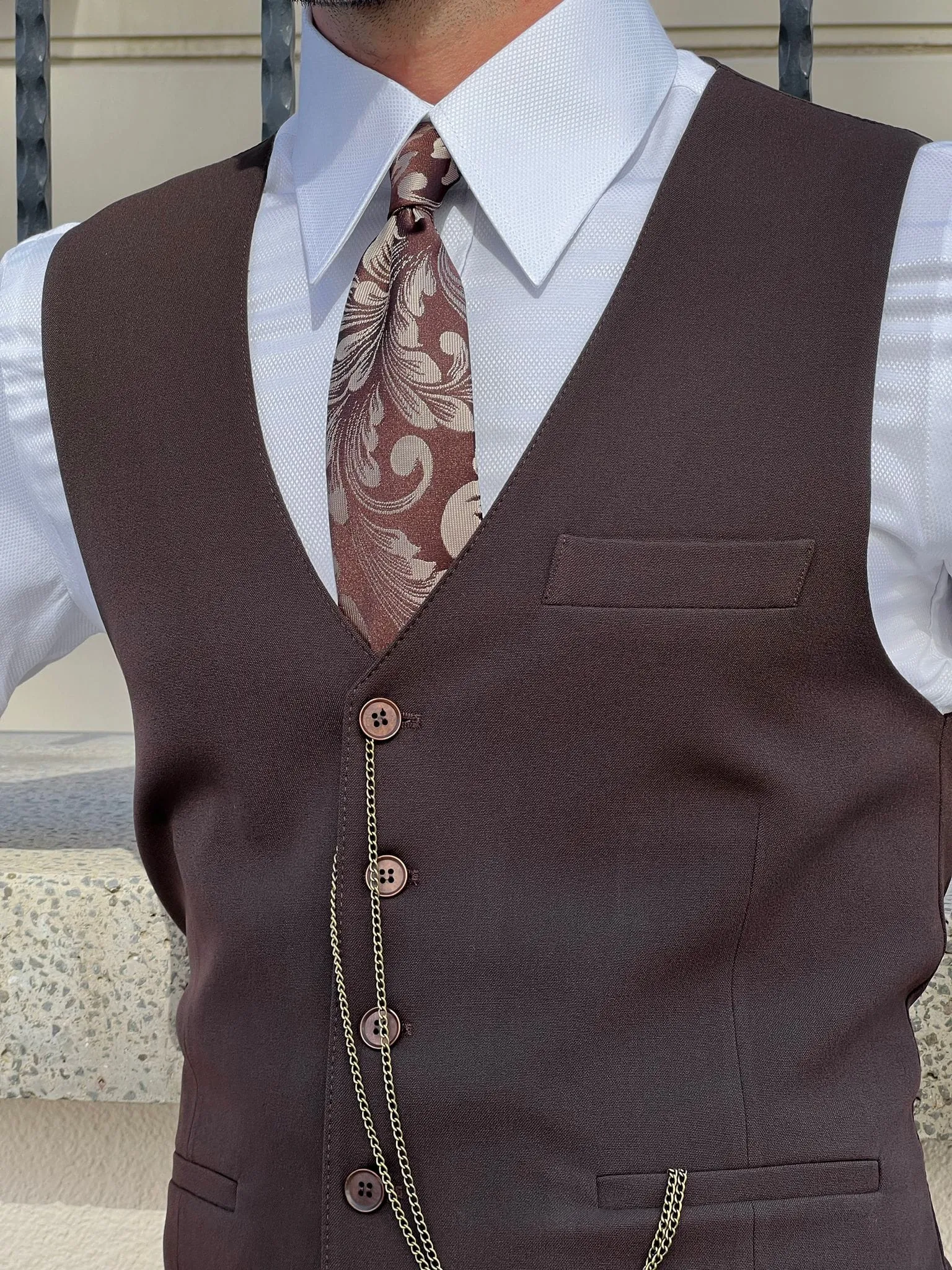 Slim-fit Wool Brown Men’s Waistcoat