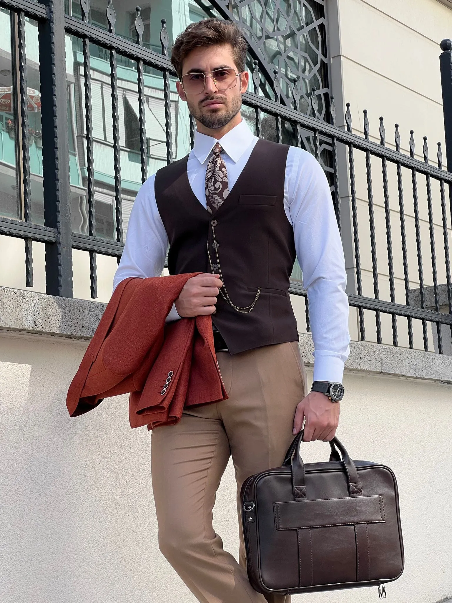 Slim-fit Wool Brown Men’s Waistcoat