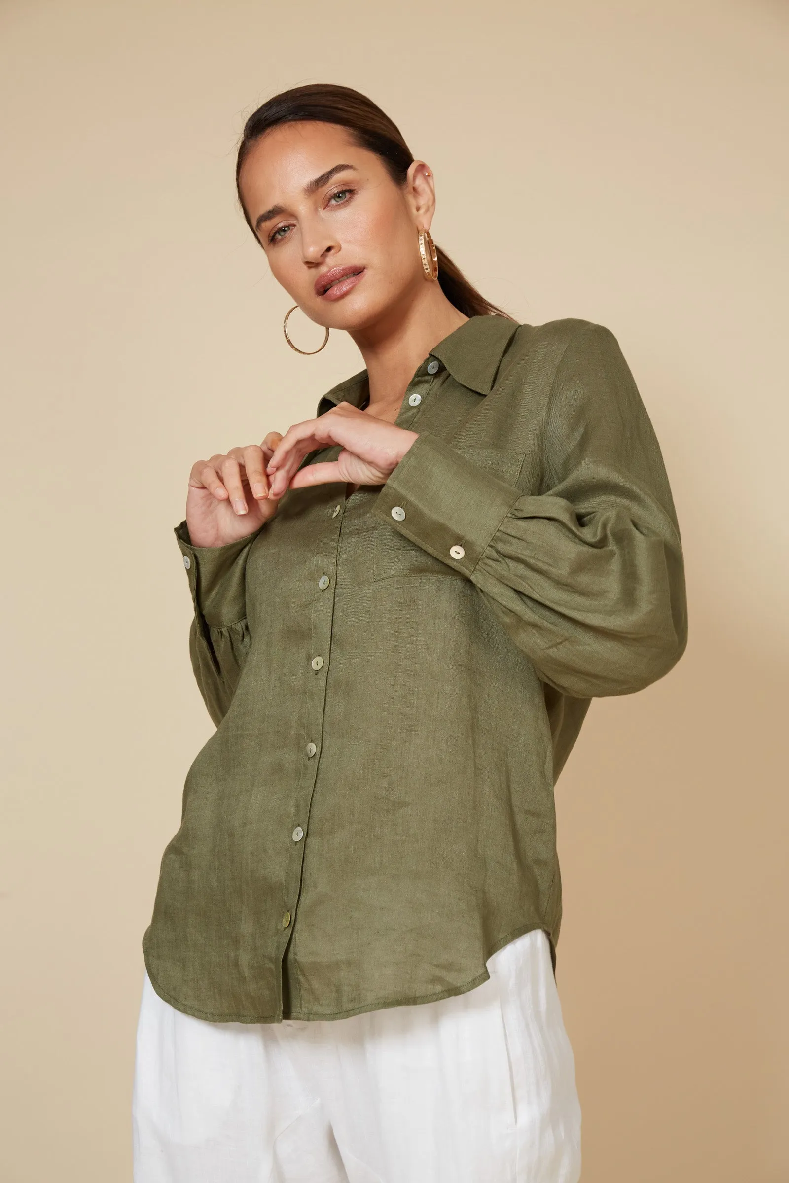 Studio Linen Shirt - Khaki