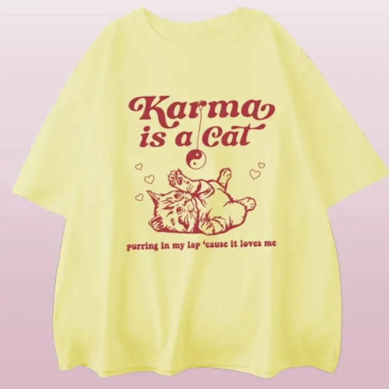 Taylor Swift Karma Is a Cat T-Shirt: Embrace the comfy and fashionable Vibes with this Swiftie Merch shirt. Taylor Swift Eras Tour Shirt