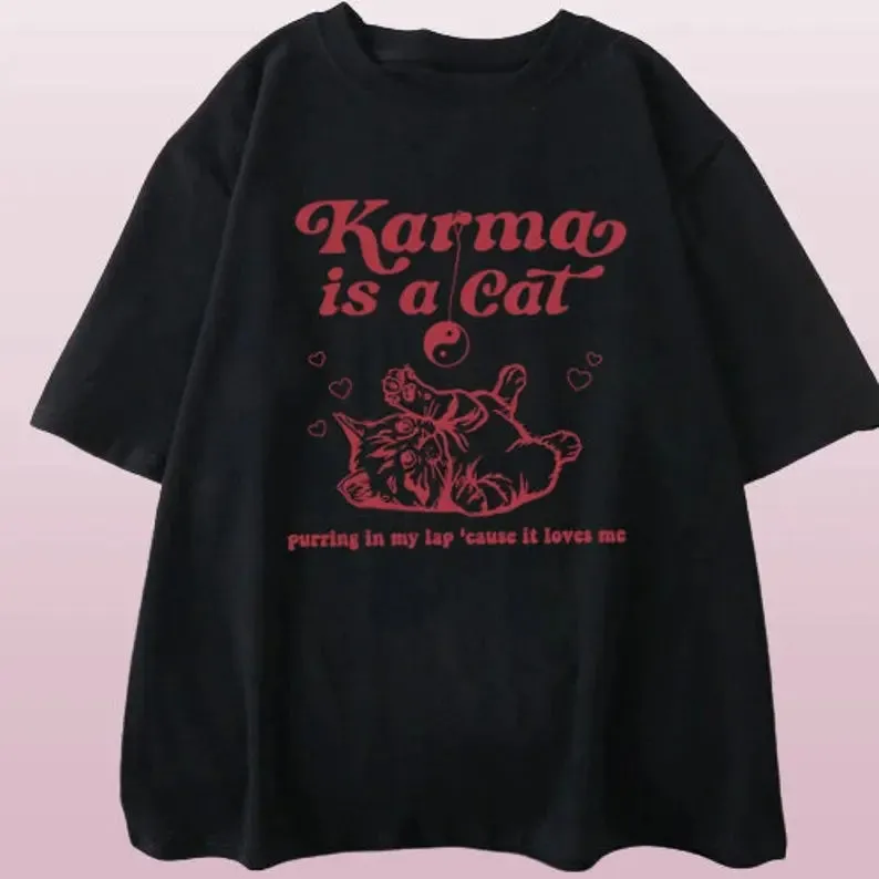 Taylor Swift Karma Is a Cat T-Shirt: Embrace the comfy and fashionable Vibes with this Swiftie Merch shirt. Taylor Swift Eras Tour Shirt