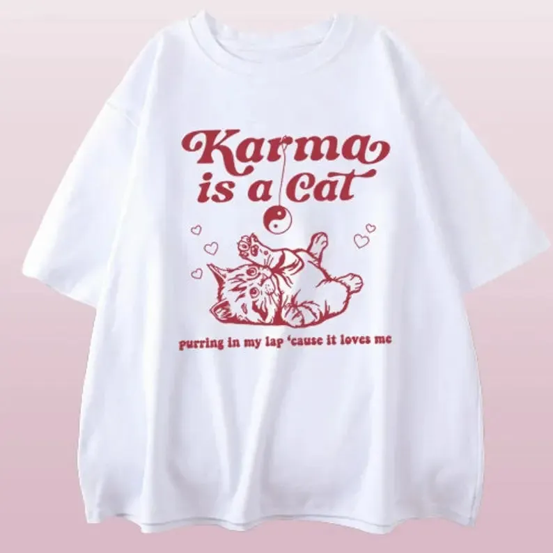 Taylor Swift Karma Is a Cat T-Shirt: Embrace the comfy and fashionable Vibes with this Swiftie Merch shirt. Taylor Swift Eras Tour Shirt