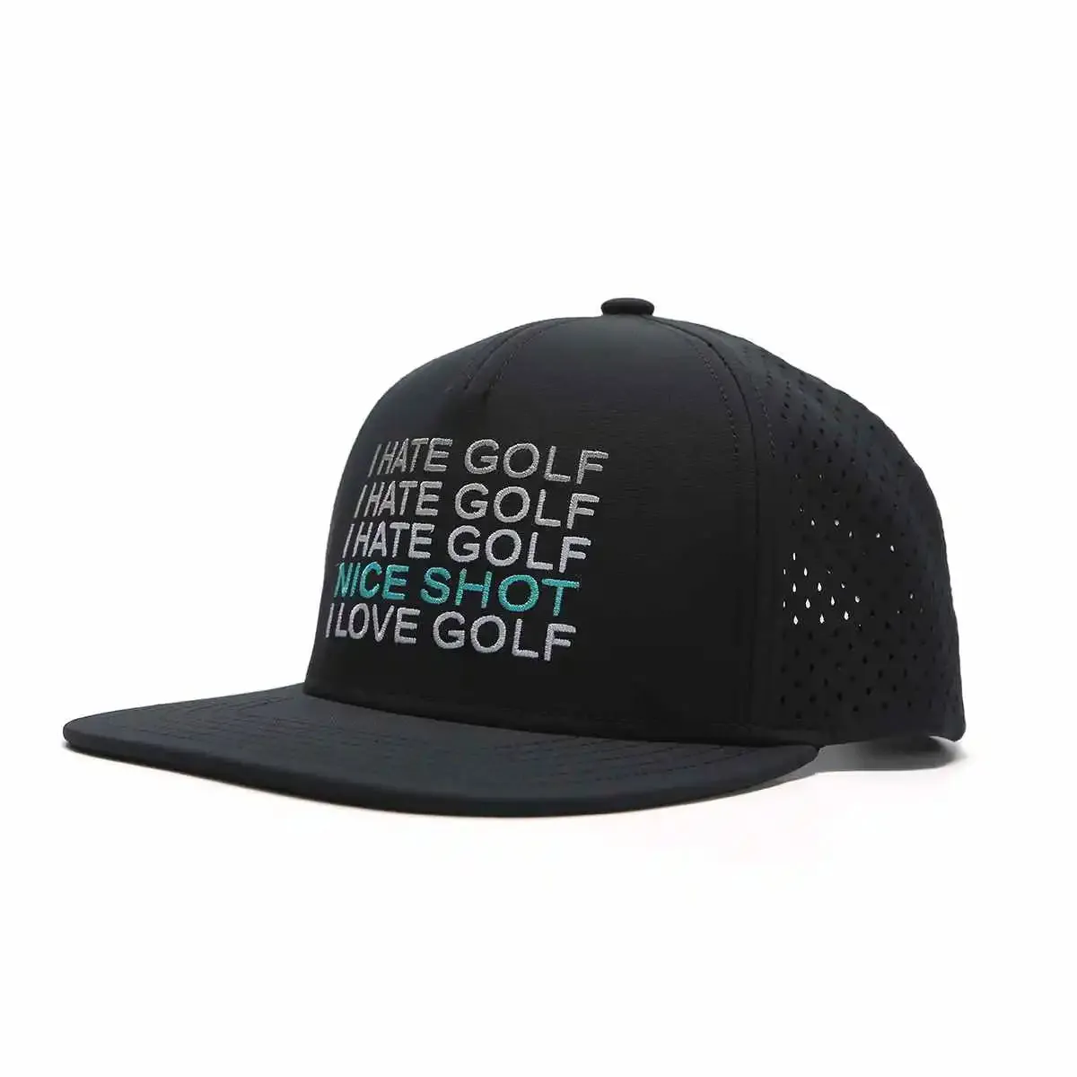 TOUR PRO I Hate Golf Hat in Black with Flat Brim