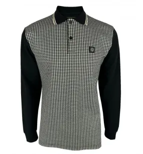 Trojan Houndstooth Panel L/S Polo Black