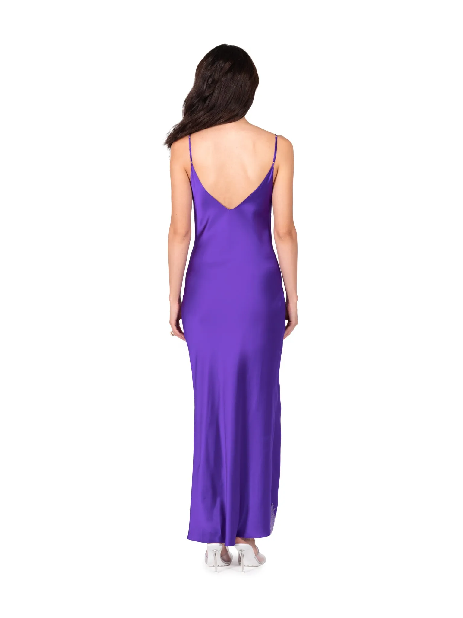 Ultra Violet Lace Applique High Slit Tea Length Slip